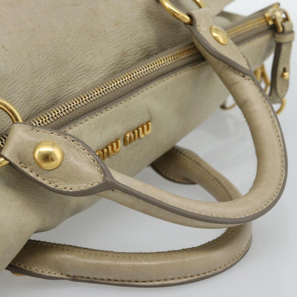 Miu Miu Hand Bag Leather 2way Beige Gold Auth 187673V