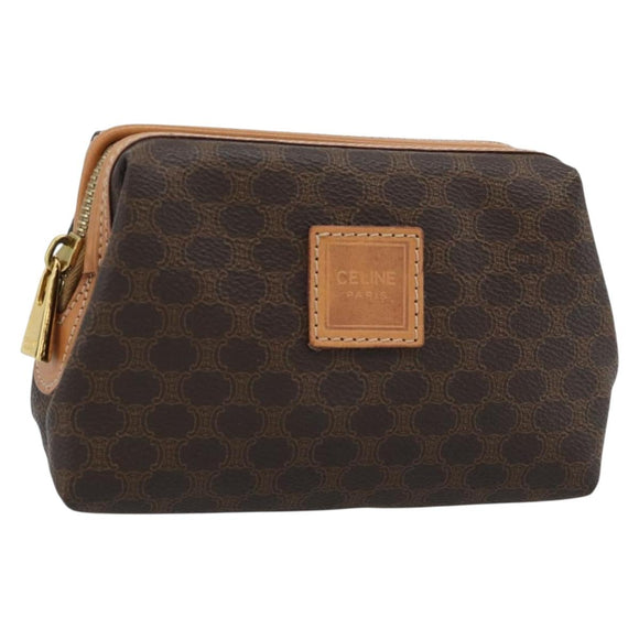 CELINE Macadam Canvas Accessory Pouch PVC Leather Brown Gold Auth 187676