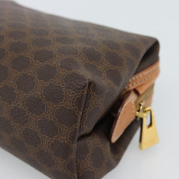 CELINE Macadam Canvas Accessory Pouch PVC Leather Brown Gold Auth 187676