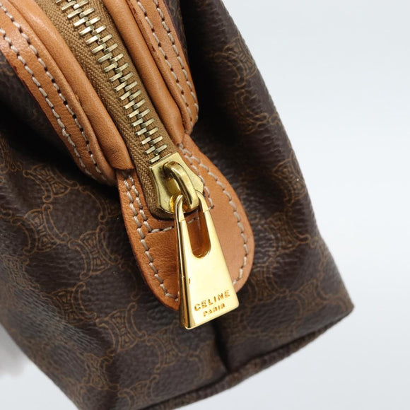 CELINE Macadam Canvas Accessory Pouch PVC Leather Brown Gold Auth 187676