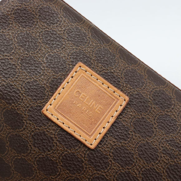 CELINE Macadam Canvas Accessoire Pouch PVC Leer Bruin Goud Auth 187676