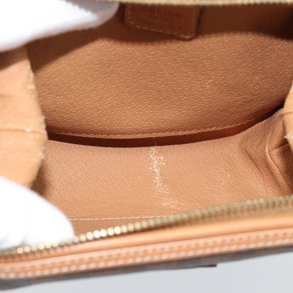 CELINE Macadam Canvas Accessory Pouch PVC Leather Brown Gold Auth 187676