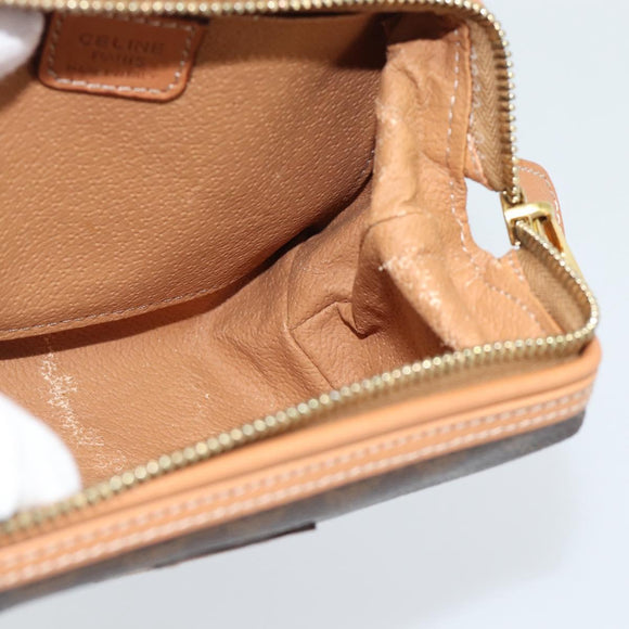 CELINE Macadam Canvas Accessory Pouch PVC Leather Brown Gold Auth 187676