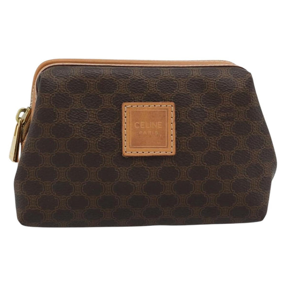 CELINE Macadam Canvas Accessory Pouch PVC Leather Brown Gold Auth 187676
