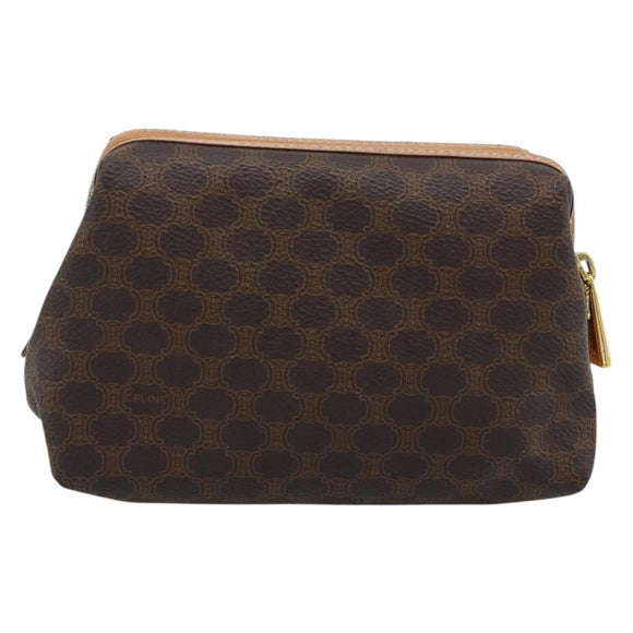 CELINE Macadam Canvas Accessory Pouch PVC Leather Brown Gold Auth 187676