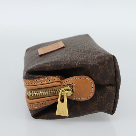 CELINE Macadam Canvas Accessory Pouch PVC Leather Brown Gold Auth 187676