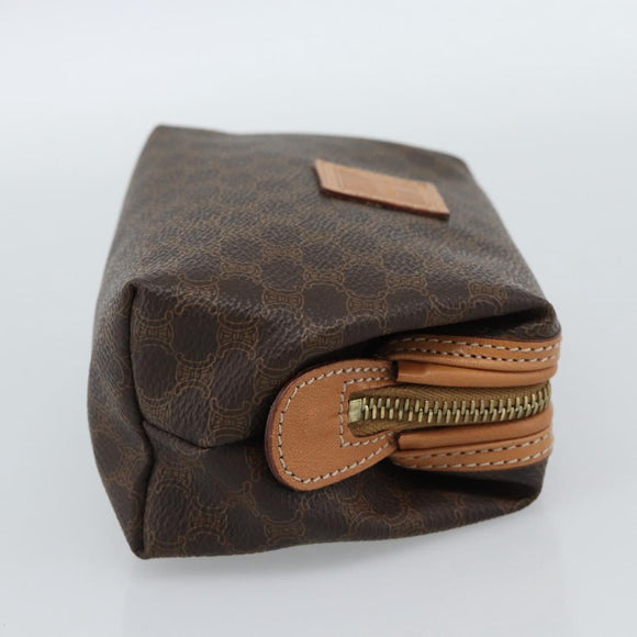 CELINE Macadam Canvas Accessory Pouch PVC Leather Brown Gold Auth 187676