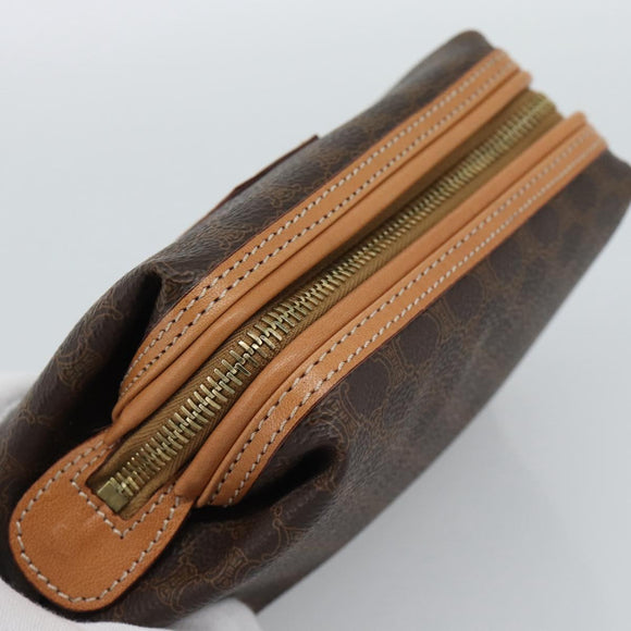 CELINE Macadam Canvas Accessoire Pouch PVC Leer Bruin Goud Auth 187676