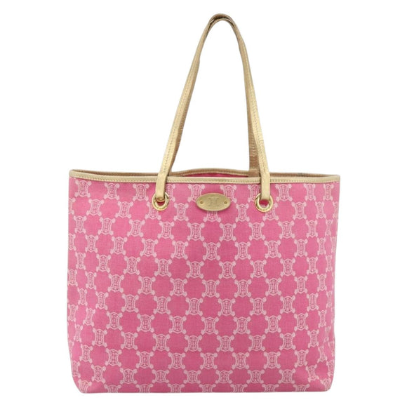 CELINE Paris Macadam Canvas Tote Bag Denim Pink Gold Auth 187677V