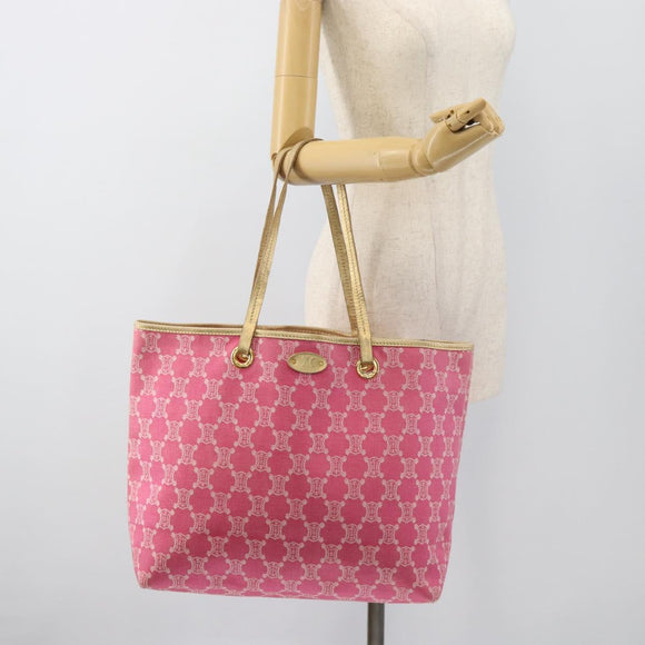 CELINE Paris Macadam Canvas Tote Bag Denim Pink Gold Auth 187677V
