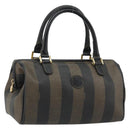 FENDI Pecan Canvas Boston Bag PVC Black Brown gold Auth 187684V-1
