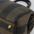 FENDI Pecan Canvas Boston Bag PVC Black Brown gold Auth 187684V-14