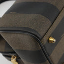 FENDI Pecan Canvas Boston Bag PVC Black Brown gold Auth 187684V-15