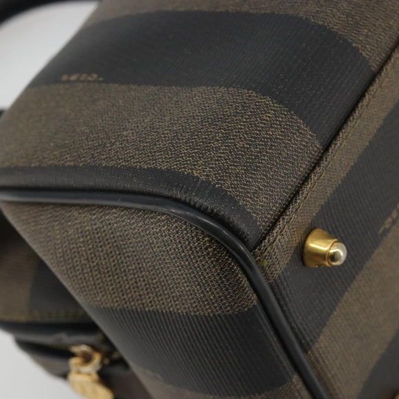 FENDI Pecan Canvas Boston Bag PVC Black Brown gold Auth 187684V