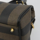 FENDI Pecan Canvas Boston Bag PVC Black Brown gold Auth 187684V-16