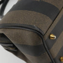 FENDI Pecan Canvas Boston Bag PVC Black Brown gold Auth 187684V-9