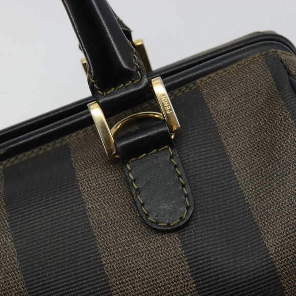 FENDI Pecan Canvas Boston Bag PVC Black Brown gold Auth 187684V