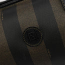 FENDI Pecan Canvas Boston Bag PVC Black Brown gold Auth 187684V-18