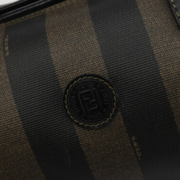 FENDI Pecan Canvas Boston Bag PVC Black Brown gold Auth 187684V