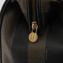 FENDI Pecan Canvas Boston Bag PVC Black Brown gold Auth 187684V-19