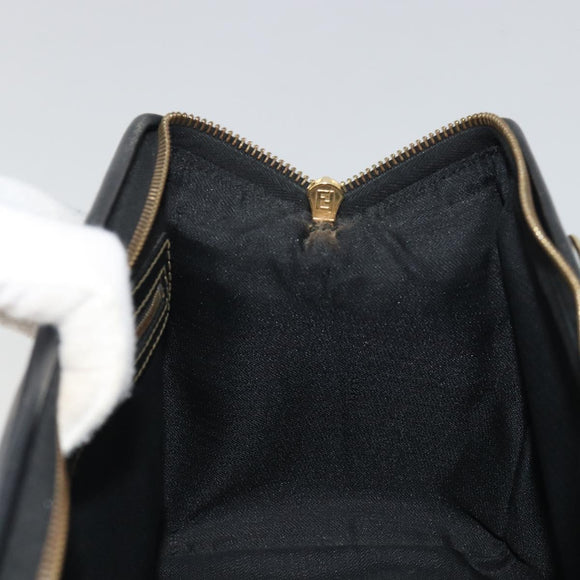 FENDI Pecan Canvas Boston Bag PVC Black Brown gold Auth 187684V