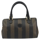 FENDI Pecan Canvas Boston Bag PVC Black Brown gold Auth 187684V-13