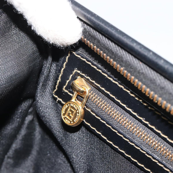 FENDI Pecan Canvas Boston Bag PVC Black Brown gold Auth 187684V
