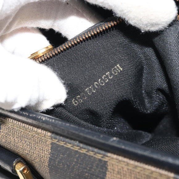 FENDI Pecan Canvas Boston Bag PVC Black Brown gold Auth 187684V