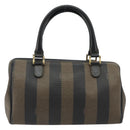 FENDI Pecan Canvas Boston Bag PVC Black Brown gold Auth 187684V-2