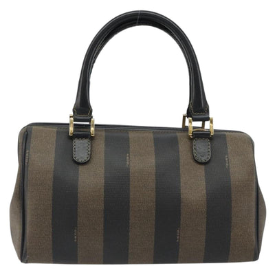 FENDI Pecan Canvas Boston Bag PVC Black Brown gold Auth 187684V - 0