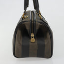FENDI Pecan Canvas Boston Bag PVC Black Brown gold Auth 187684V-3
