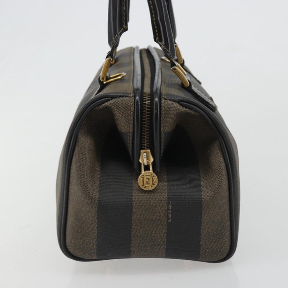 FENDI Pecan Canvas Boston Bag PVC Black Brown gold Auth 187684V