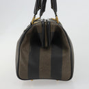 FENDI Pecan Canvas Boston Bag PVC Black Brown gold Auth 187684V-4