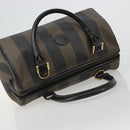 FENDI Pecan Canvas Boston Bag PVC Black Brown gold Auth 187684V-6