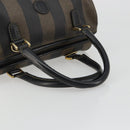 FENDI Pecan Canvas Boston Bag PVC Black Brown gold Auth 187684V-7