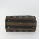 FENDI Pecan Canvas Boston Bag PVC Black Brown gold Auth 187684V-5