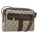 GUCCI GG Supreme Web Sherry Line Shoulder Bag PVC Beige Gold Auth 187688-1
