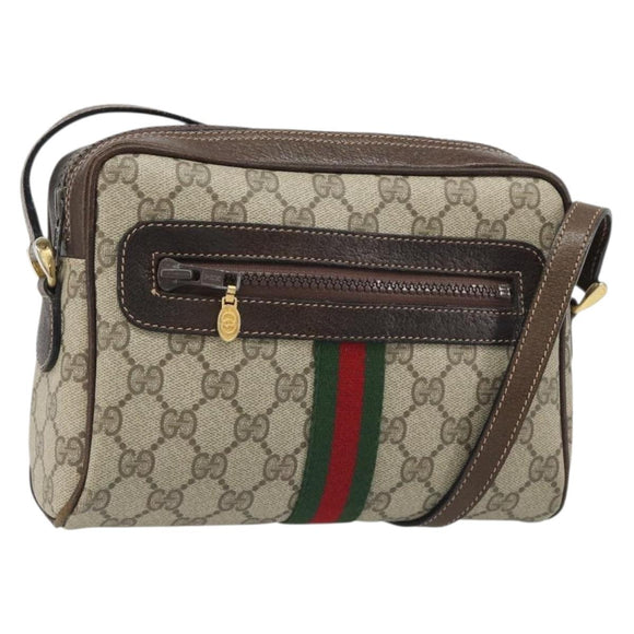 GUCCI GG Supreme Web Sherry Line Shoulder Bag PVC Beige Gold Auth 187688