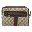 GUCCI GG Supreme Web Sherry Line Shoulder Bag PVC Beige Gold Auth 187688-13