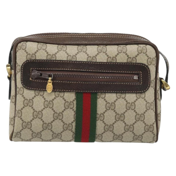 GUCCI GG Supreme Web Sherry Line Shoulder Bag PVC Beige Gold Auth 187688