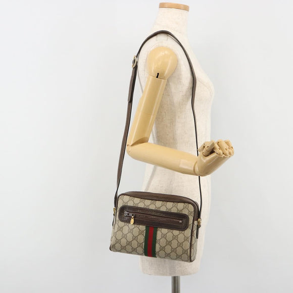 GUCCI GG Supreme Web Sherry Line Shoulder Bag PVC Beige Gold Auth 187688