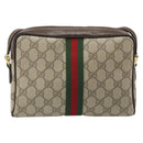 GUCCI GG Supreme Web Sherry Line Shoulder Bag PVC Beige Gold Auth 187688-2