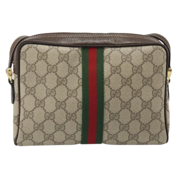 GUCCI GG Supreme Web Sherry Line Shoulder Bag PVC Beige Gold Auth 187688