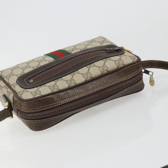 GUCCI GG Supreme Web Sherry Line Shoulder Bag PVC Beige Gold Auth 187688
