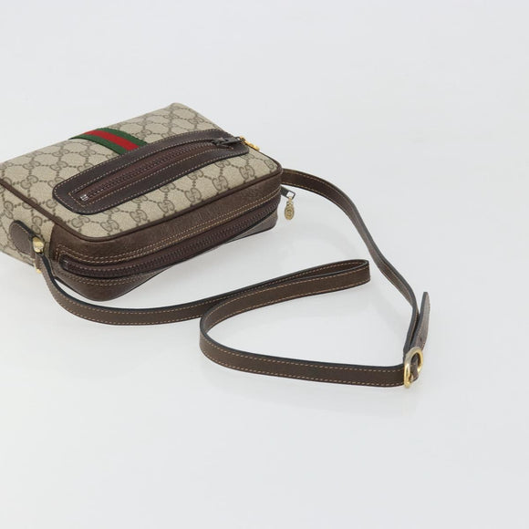 GUCCI GG Supreme Web Sherry Line Shoulder Bag PVC Beige Gold Auth 187688