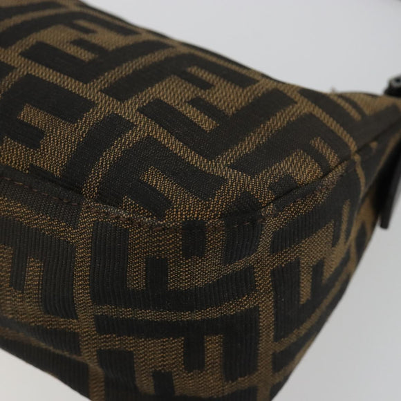 FENDI Zucca Canvas Mamma Baguette Schoudertas Zwart Zilver Bruin Auth 187689SAM