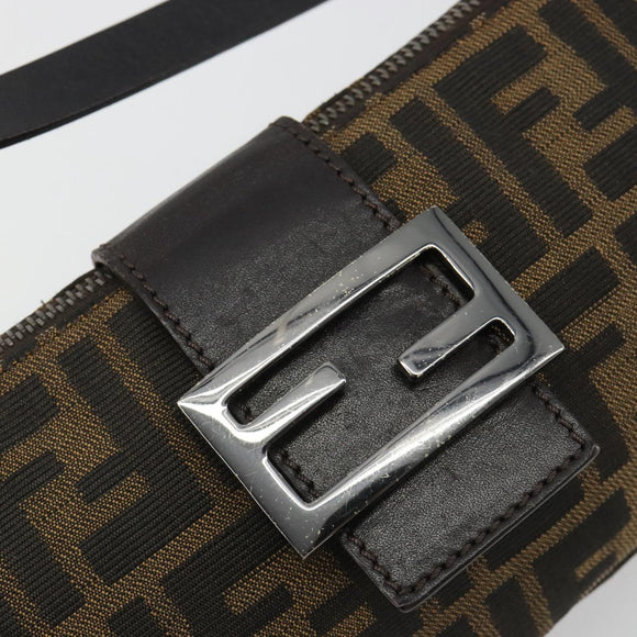 FENDI Zucca Canvas Mamma Baguette Schoudertas Zwart Zilver Bruin Auth 187689SAM