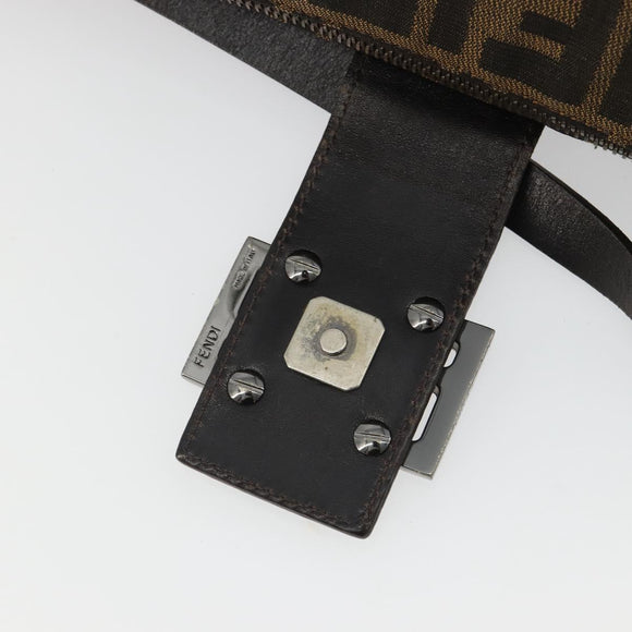 FENDI Zucca Canvas Mamma Baguette Schoudertas Zwart Zilver Bruin Auth 187689SAM