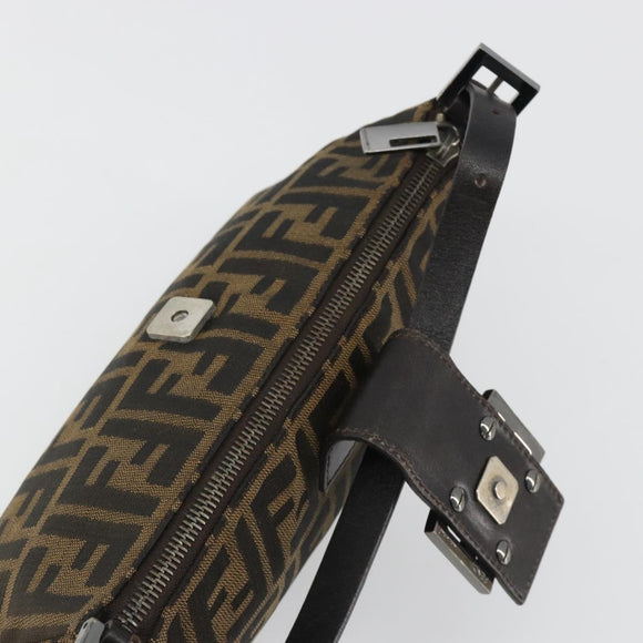 FENDI Zucca Canvas Mamma Baguette Schoudertas Zwart Zilver Bruin Auth 187689SAM