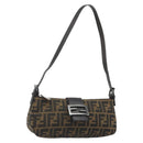 FENDI Zucca Canvas Mamma Baguette Schoudertas Zwart Zilver Bruin Auth 187689SAM-1